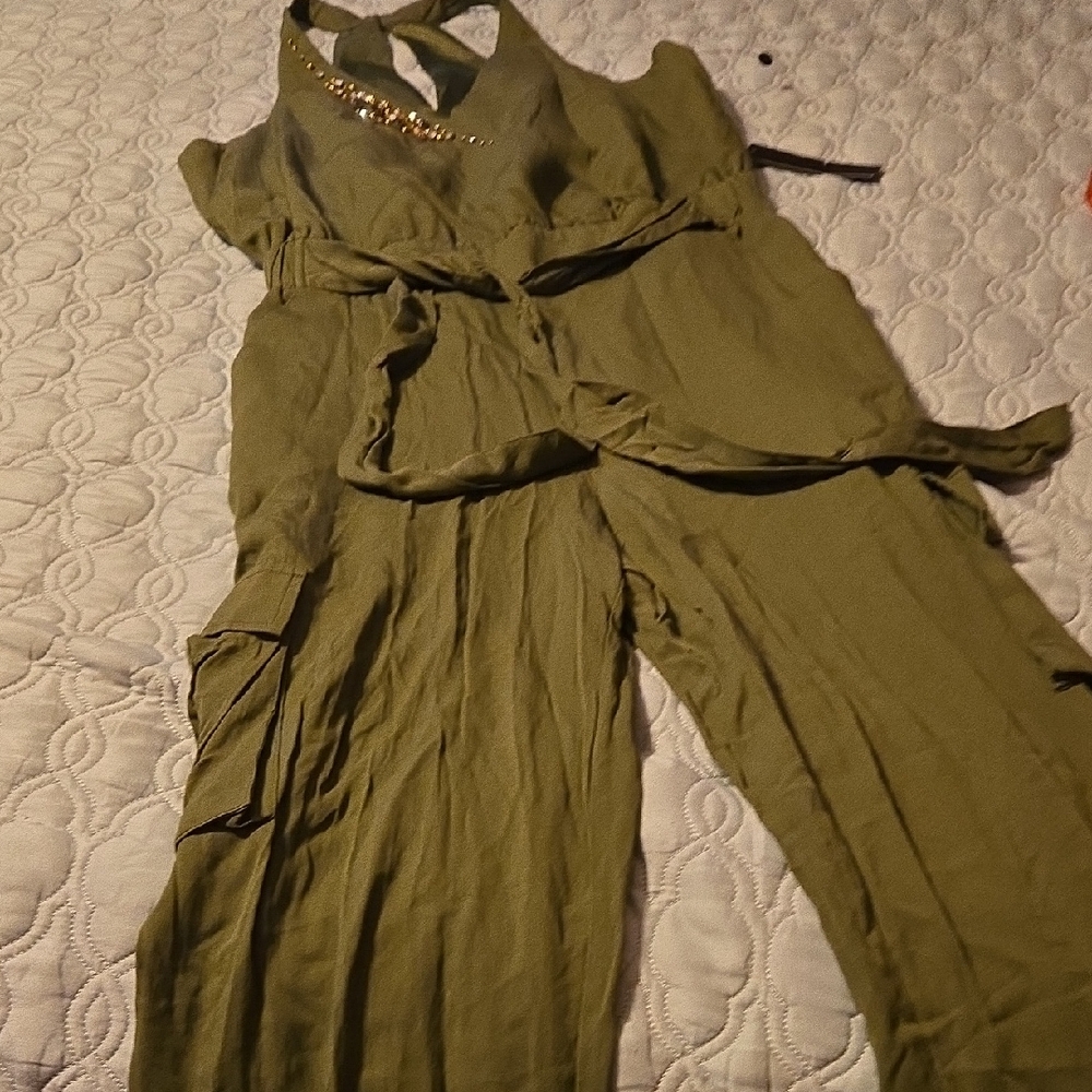 VENUS Khaki Jumpsuit with Gold Accents